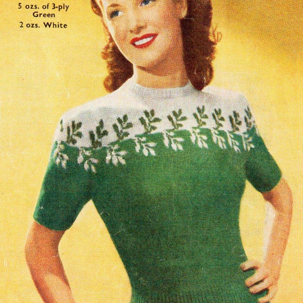 Instant PDF Download Vintage Lady's Jumper, 33"-35" Bust, 3ply, Knitting Pattern, 40s, Bestway 2085
