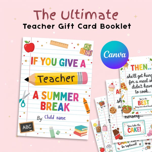 Teacher Appreciation Gift Card Holder Book | Printable Canva Template | End of Year Teacher Gift | If You Give a Teacher a Summer Break