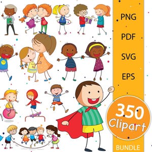 350 Kinder PNG | Kinder Clipart Bundle | Individuelle Kinderbilder | Schließt Jungen und Mädchen ein Süsse Kinder Vektoren, Instant Download
