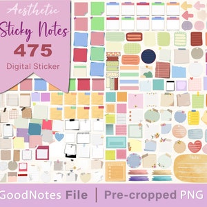 Png di note adesive Goodnotes, set di note adesive digitali, estetica post-it, kit di adesivi digitali, kit di pagine di note, adesivo per pianificatore Goodotes