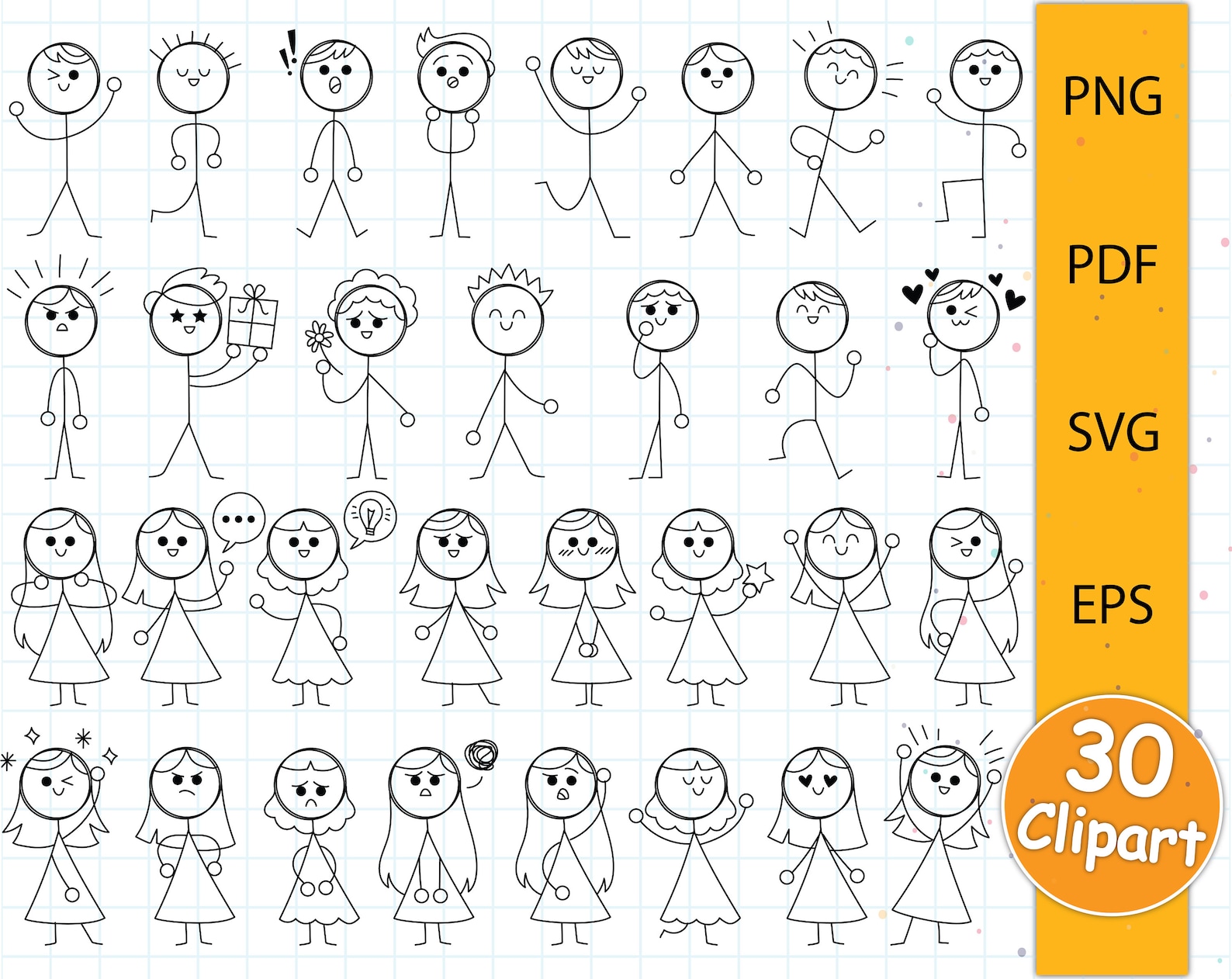 Stick Figures Clipart, Stick Figures SVG, Stick Figures PNG, 30 ...