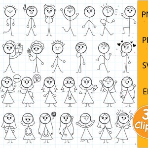 Stick Figures Clipart, Stick Figures SVG, Stick Figures PNG, 30 Emotional Stick Figures Clipart | Pdf, Svg, Eps for Cricut & printable files