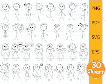 Stick Figures Clipart, Stick Figures SVG, Stick Figures PNG, 30 Emotionele Stick Figures Clipart | Pdf, Svg, Eps voor Cricut & afdrukbare bestanden