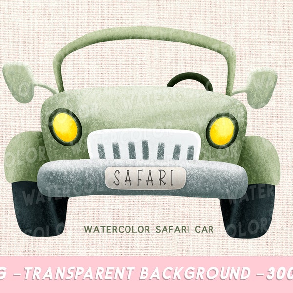 Watercolor Safari Car Clipart, Safari Truck, Jungle Car Png, Jeep Decor, Safari Baby Shower Clipart, Nursery Jungle Theme, Instant Download