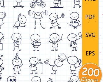 Stick Figure-clipartbundel: 200 SVG-PNG-bestanden