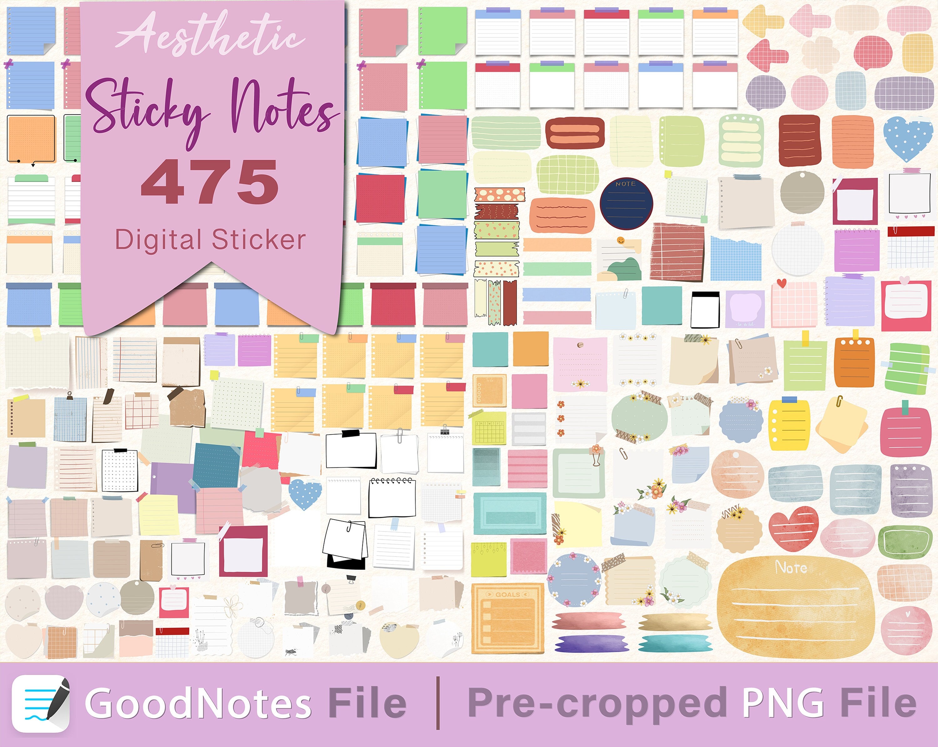 Set of Transparent Sticky Notes and Pastel Index Tabs 