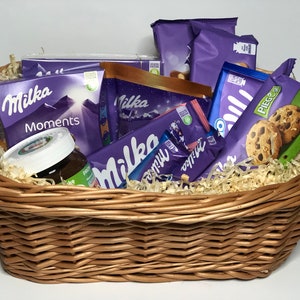 Wicker Gift Basket full of sweets, Milka, Handmade Wicker, for your love, Christmas Gift,