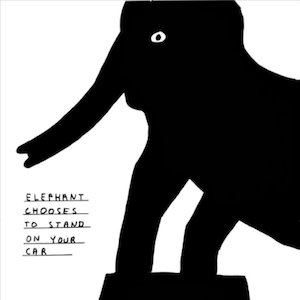 Original David Shrigley museum poster - Untitled - Elephant Chooses to Stand on Your Car - exhibition print - funny art