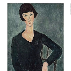 Manifesto originale della mostra di Amadeo Modigliani - Donna in abito blu, seduta - splendida stampa ufficiale del grande pittore scultore