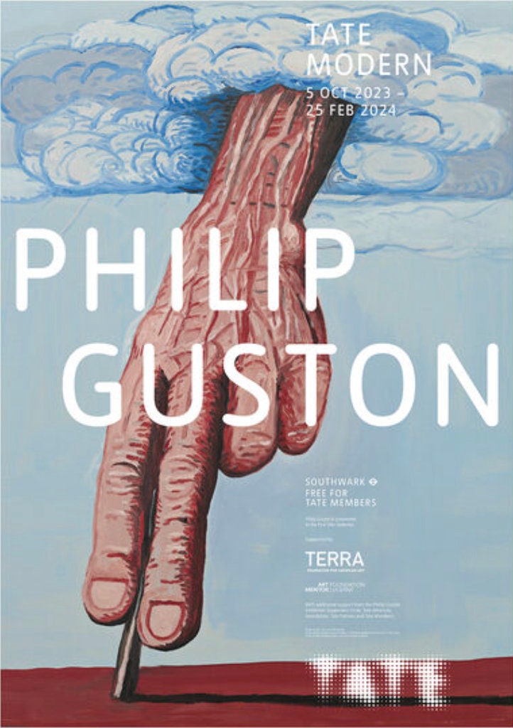 Original Philip Guston exhibition poster - The Line (God) hand through clouds - authentic museum wall art print