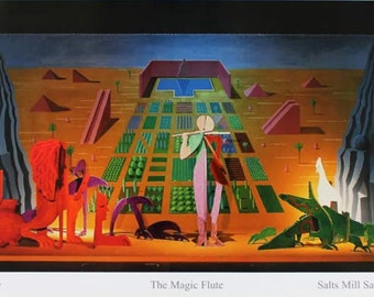 Vintage David Hockney exhibition poster - The Magic Flute - stunning museum print - Mozart Die Zauberflöte set design opera