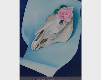 Authentisches Ausstellungsposter von Georgia O'Keeffe - Pferdeschädel mit rosa Rose - offizieller Museumsprint