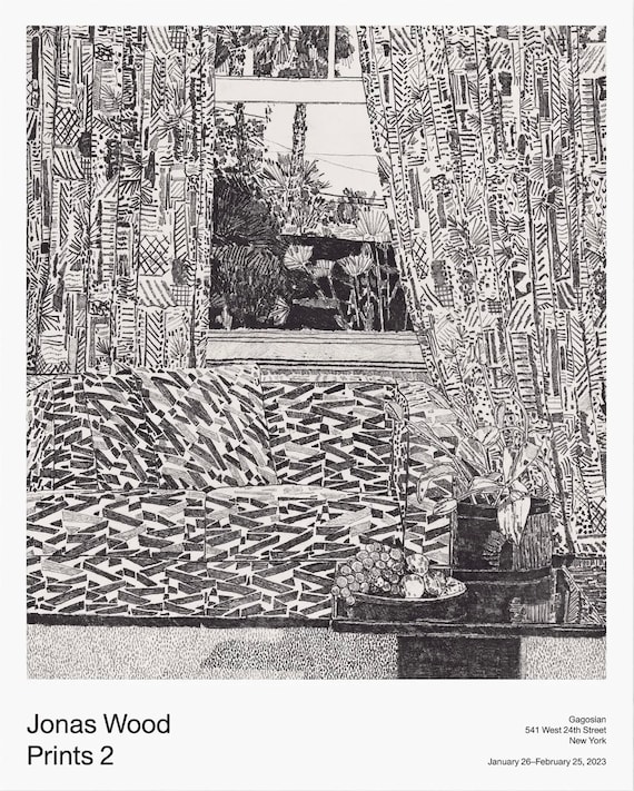 Original Jonas Wood Exhibition Poster - Black and White Interior