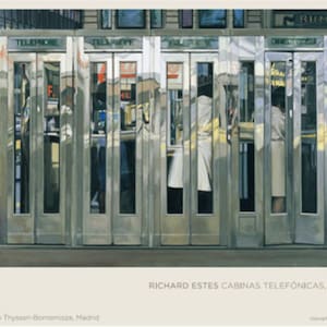 Manifesto originale della mostra di Richard Estes - Cabine telefoniche - splendida stampa museale autentica del fotorealista