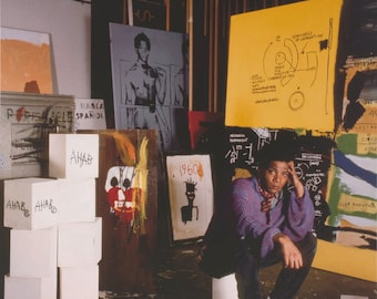 Authentic Jean Michel Basquiat exhibition poster - studio portrait - vintage original museum print photo