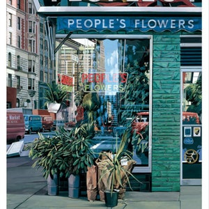 Póster original del museo Richard Estes - People's Flowers - Impresión auténtica e impresionante - Fotorrealismo - Nueva York