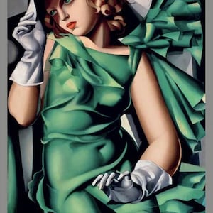 Cartel auténtico de la exposición de Tamara de Lempicka - Joven dama con guantes - Impresión oficial del museo Art Déco