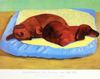Vintage David Hockney poster - Stunning original print from 1994 - Dachsund, Stanley, Boodge