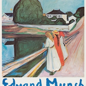 Original Edvard Munch exhibition poster - The Girls on the Bridge - stunning museum print - Norwegian artist - the Scream