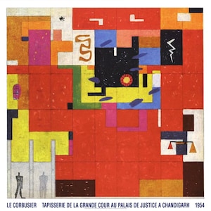 Manifesto della mostra di Le Corbusier - Arazzo per l'Alta Corte di Chandigarh - splendida stampa originale di grandi dimensioni e colorata