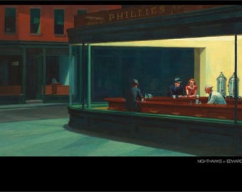Authentieke Edward Hopper-tentoonstellingsposter - Nighthawks - officiële museumafdruk