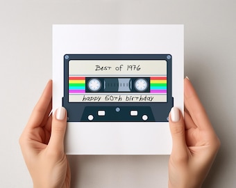 Personalised 50th Birthday Card, 1976, Cassette Tape Card