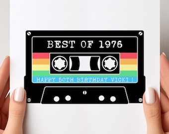 Personalised 50th Birthday Card, 1976, Retro Cassette Tape Design