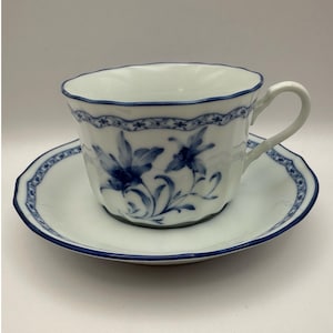 Noritake of Japan.Duo. Blue floral & white. c1960s. Pattern 1387. Rare, collectible.