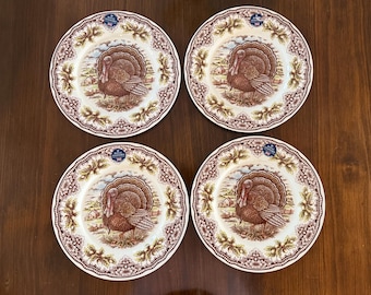 Royal Stafford ‘Thanksgiving’ Turkey,  Dinner Plates. Set of 4. Round, 28cm. England.