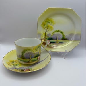 Noritake of Japan,‘Maruki Komaru’, c1920s.Hand painted. Cup, Saucer, Side Plate+ egg cup. Rare.