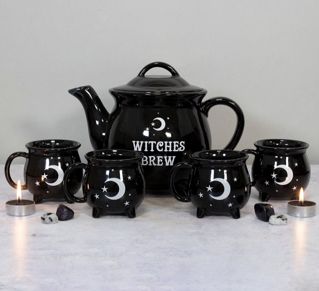 Gothic Tea Set Ceramic Cauldron Teapot Witches Brew Etsy