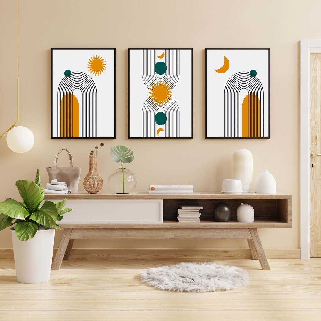 Mid Century Modern Wall Art Print Set of 3 Abstract Geometric - Etsy
