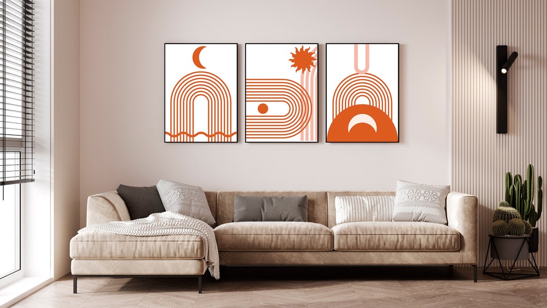 Mid Century Modern Wall Art Print Set of 3 Abstract Geometric - Etsy