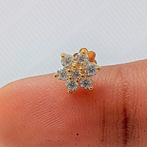 Round Cut Moissanite Screw Back Stud Nose Pin, 14K Yellow Gold Nose Pin, Moissanite Wedding Nose Pin, Nose Studs For Women&#39;s Gift For Mom