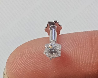 3mm Round Cut Moissanite Nose Pin, Screw Back Nose Pin, 14K White Gold Nose Pin, Anniversary Gift, Moissanite Nose Pin, Gift For Mom & Wife