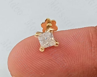 3mm Princess Cut VVS1 Moissanite Nose Pin, Screw Back Nose Pin, 14K Yellow Gold Nose Pin, Wedding Anniversary Gift, Gift For Mom & Wife