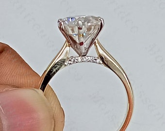 2.60 CTW Round Moissanite Engagement Ring: 14K Multi Tone Gold Plated