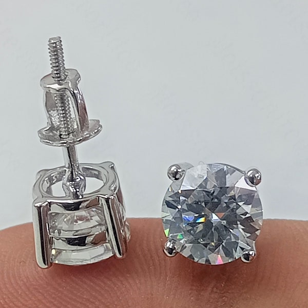 Certified 1.60CTW Round DEF Moissanite Screw Back Stud Earring, Moissanite Diamond Earrings, Moissanite Wedding Earring, Bridal Gift Earring