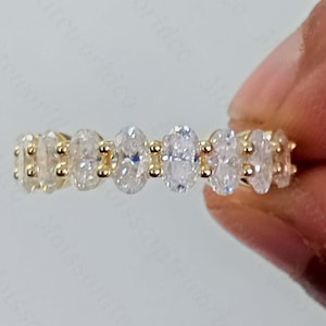 3CTW Oval Moissanite Half Eternity Wedding Band, 14k Yellow Gold