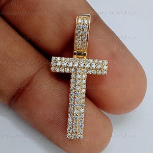 A-Z Buchstabe Moissanite Anhänger, Zertifizierter Moissanite Name Anhänger, Moissanite Logo Anhänger, 14K massiver Gelbgold Anhänger, Anhänger mit Kette