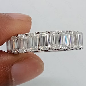 5CTW Emerald Cut D/VVS1 Moissanite Eternity Band, Moissanite Full Eternity Wedding Band, Moissanite Matching Band Ring,14k White Gold Band