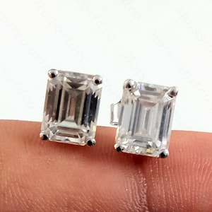 3.40CTW Emerald Cut VVS1 Moissanite Wedding Earring, Moissanite Diamond Earrings, Push Back Stud Earring, Anniversary Gift For Mother & Wife