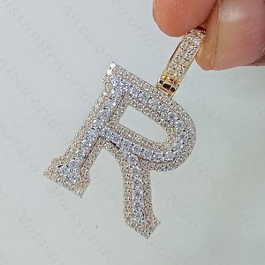 Colgante de letra moissanita redondo VVS1 de 1,50 CTW, colgante helado, colgante personalizado, colgante de moissanita, colgante de regalo de aniversario, cadena de 18 pulgadas