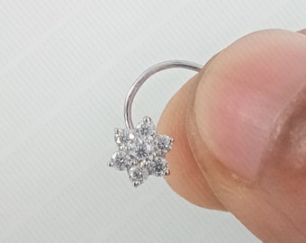 Round Cut Moissanite Nose Pin, Moissanite Nose Pin, Solid 14K White Gold Wire Type Nose Pin, Anniversary Gift, Moissanite Wedding Nose Pin