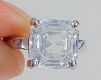 Anillo de compromiso solitario de moissanita talla Asscher de 5 quilates, certificado VVS1
