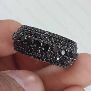 Black Moissanite Full Eternity Band: Sterling Silver Unisex Wedding Ring