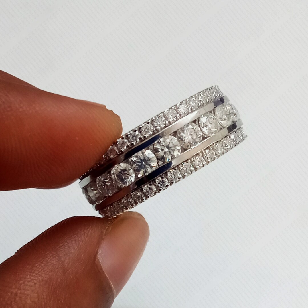 VVS1 Moissanite Mens Wedding Band: 14K White Gold Full Eternity Ring - Etsy
