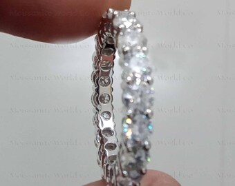 2CT Round Moissanite Eternity Band: 14k White Gold Wedding Ring