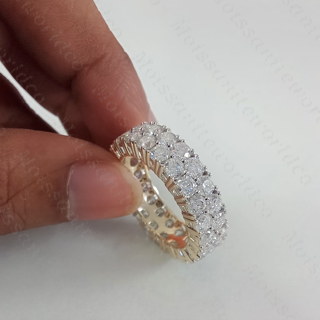 Round Cut Moissanite Full Eternity Band Ring, 14K Yellow Gold Plated ...