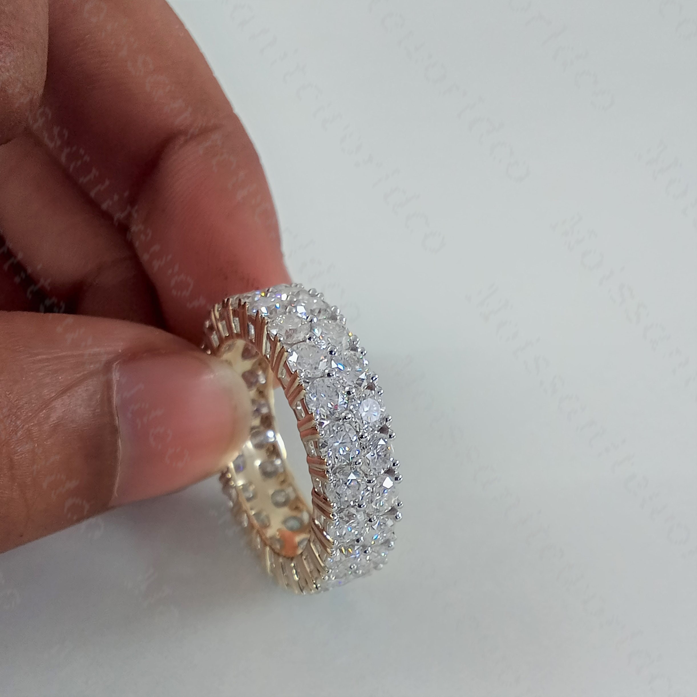 Round Cut Moissanite Full Eternity Band Ring, 14K Yellow Gold Plated ...